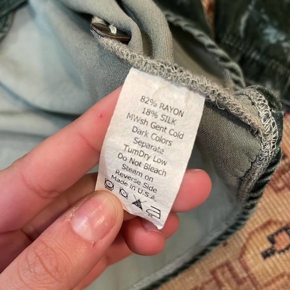 CMC -Color Me Cotton URANINUM Green Velvet RICH Boho Shirt Blouse Medium - Picture 4 of 5